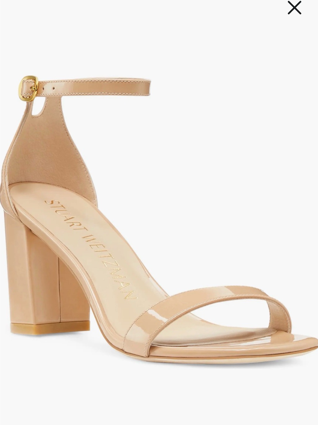 Brand New Stuart Weitzman Beige Patent Block Heel Ankle-Strap Sandal